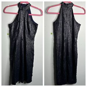 W by Worth Navy Blue High Neck Sleeveless Paisley Cut Out Fabric Dress Size 4